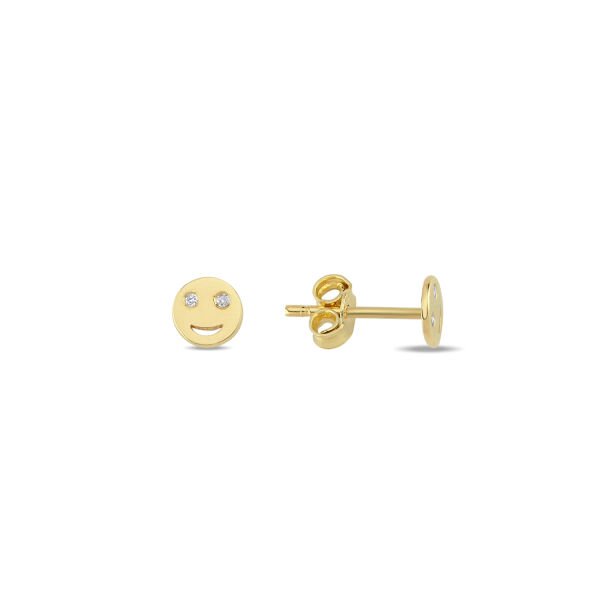 14K DIAMOND SMILEY FACE STUD EARRINGS