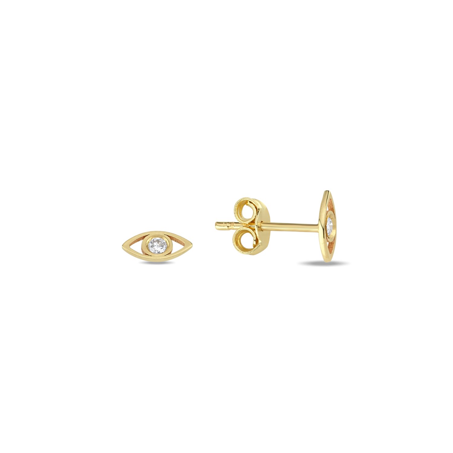 14K DIAMOND EVIL EYE STUD EARRINGS