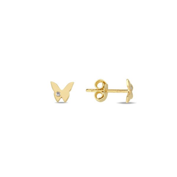 14K DIAMOND BUTTERFLY STUD EARRINGS