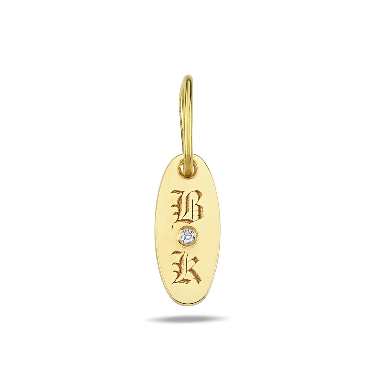 14K DIAMOND INITIAL  OVAL TAG CHARM