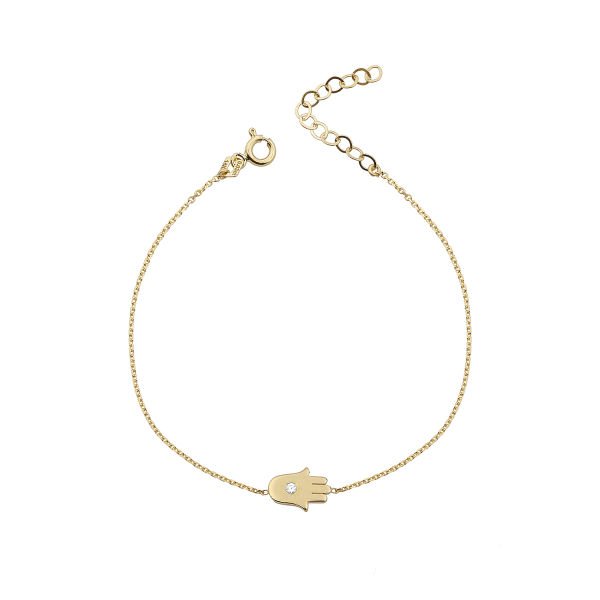 14K HAMSA HAND DIAMOND DOT BRACELET