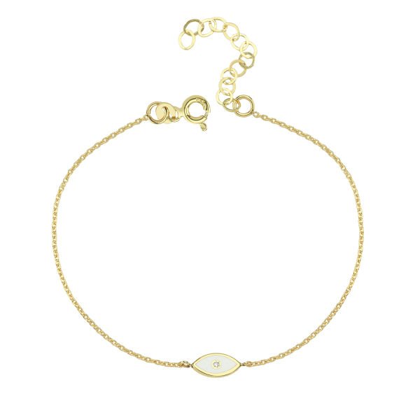 14K ENAMEL EVIL EYE DIAMOND DOT BRACELET