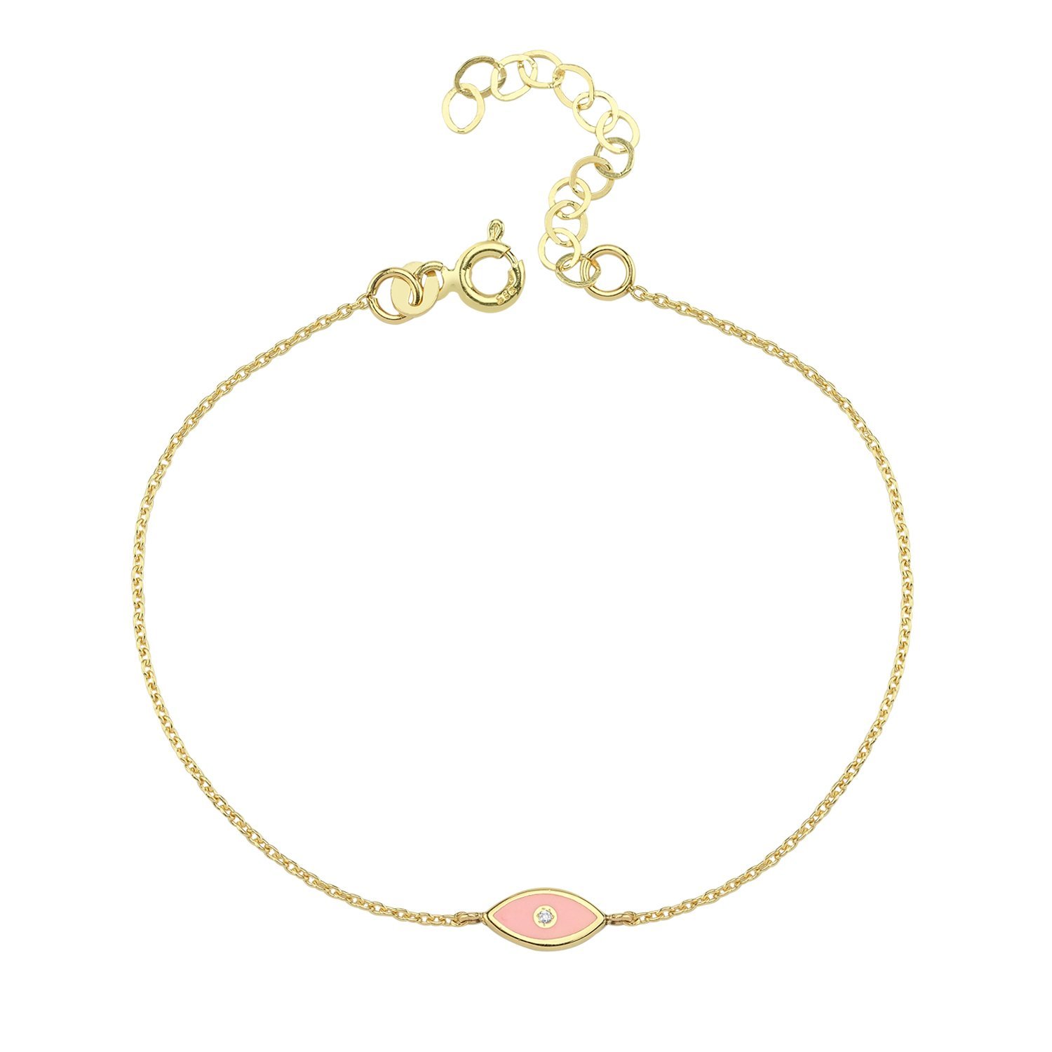14K ENAMEL EVIL EYE DIAMOND DOT BRACELET