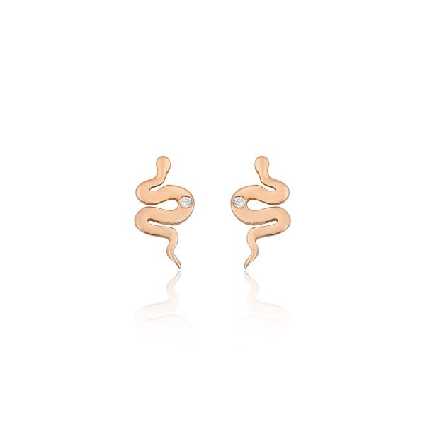 14K SNAKE DIAMOND DOT STUD EARRINGS
