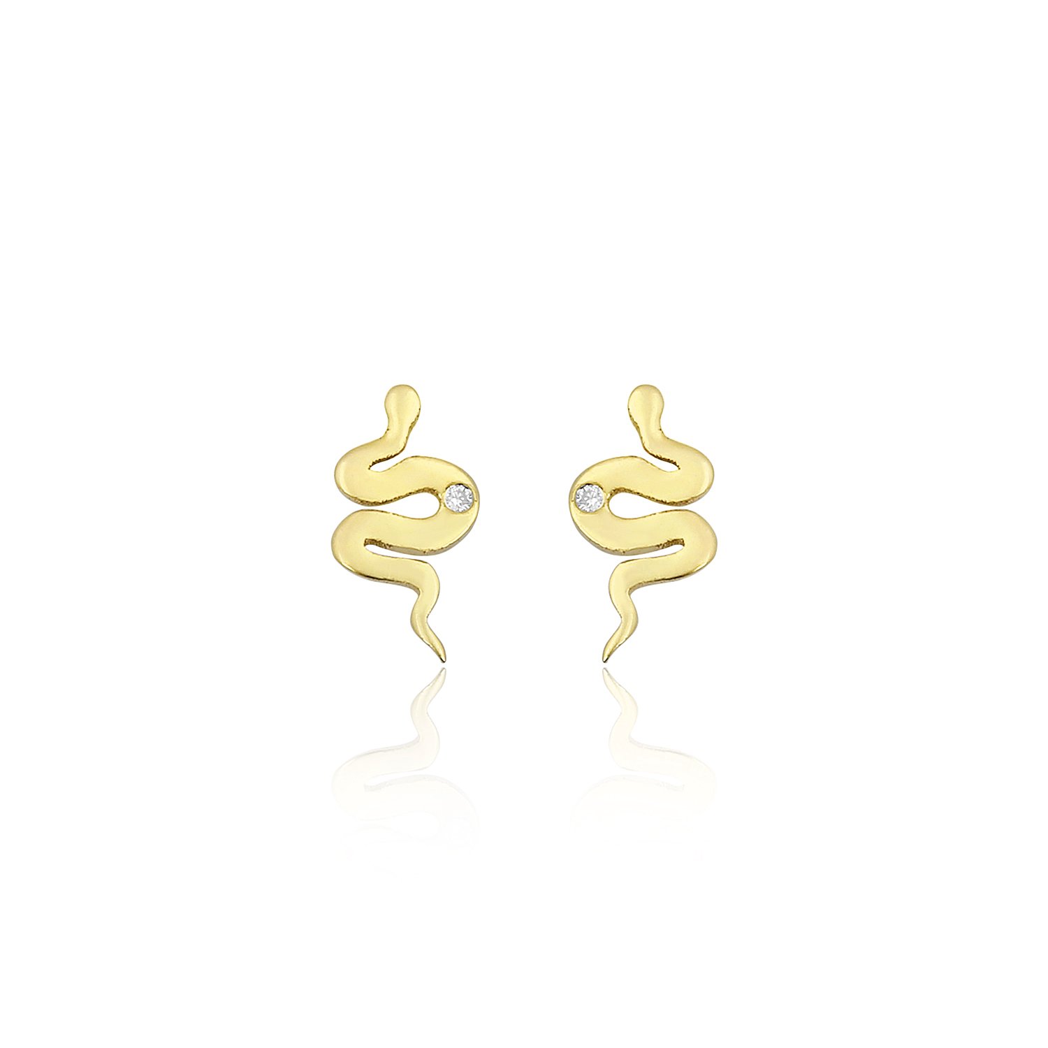 14K SNAKE DIAMOND DOT STUD EARRINGS