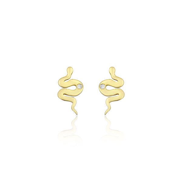 14K SNAKE DIAMOND DOT STUD EARRINGS