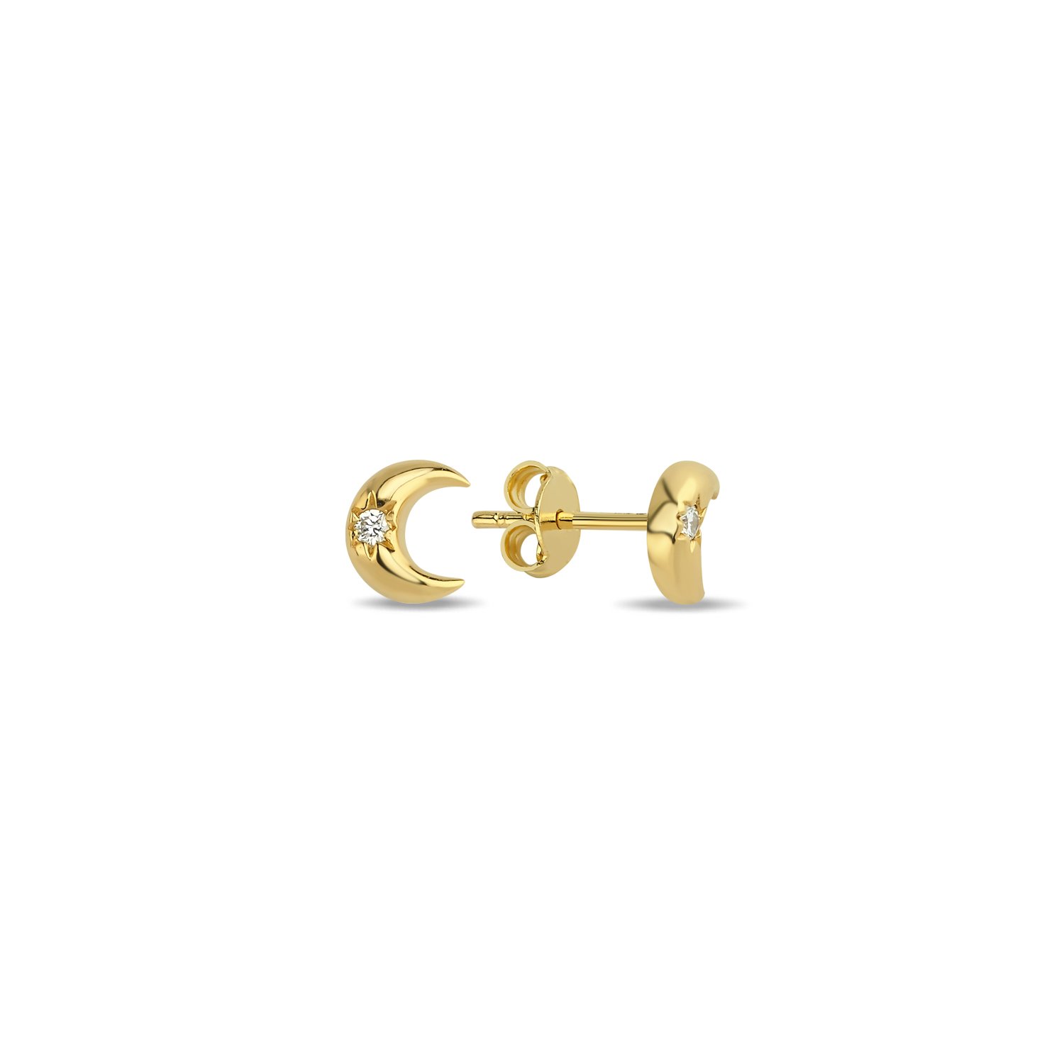 14K MINI DIAMOND MOON STUD EARRINGS