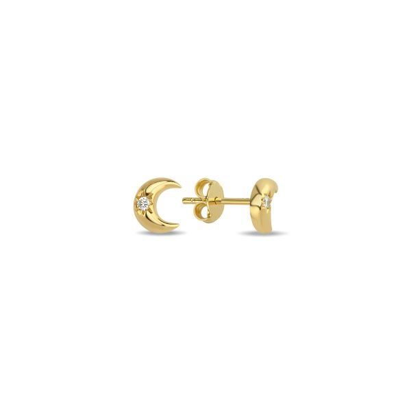 14K MINI DIAMOND MOON STUD EARRINGS