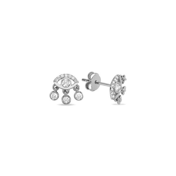 14K DIAMOND EVIL EYE STUD EARRINGS