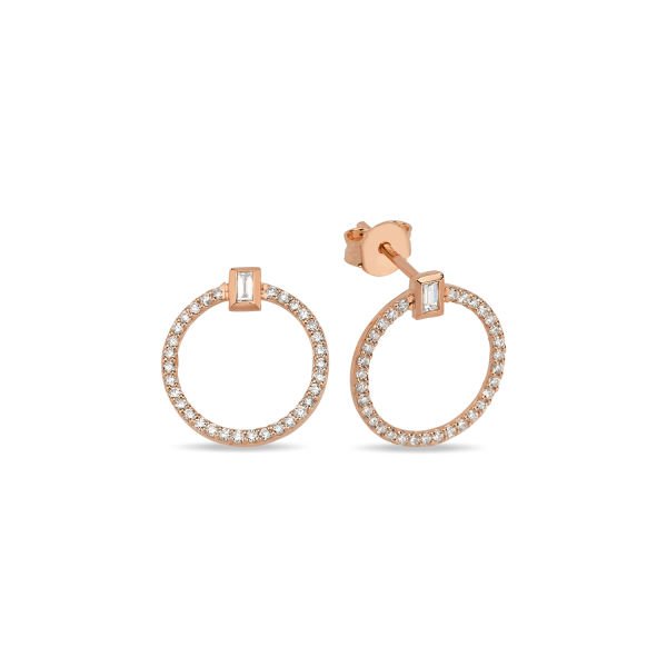 14K DIAMOND CIRCLE BAGUETTE STUD EARRINGS