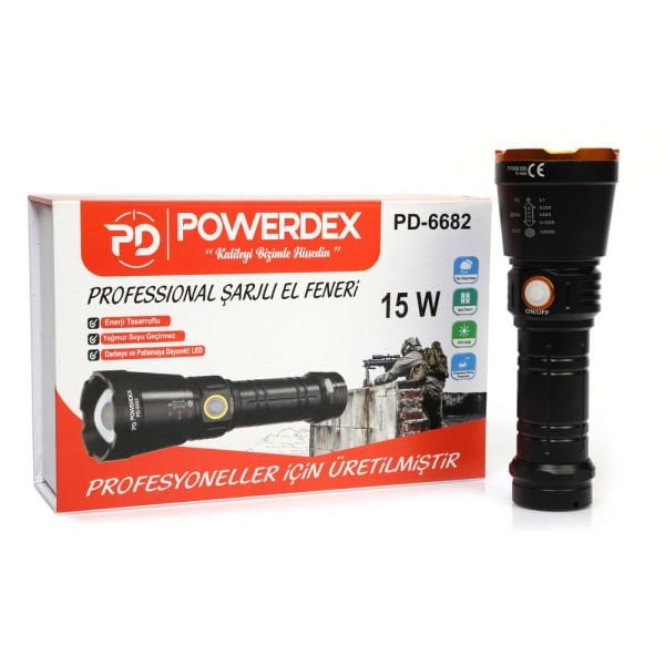 Powerdex PD-6682 15W 1000 Lümen Profesyonel Şarjlı El Feneri
