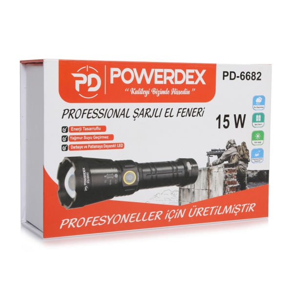 Powerdex PD-6682 15W 1000 Lümen Profesyonel Şarjlı El Feneri