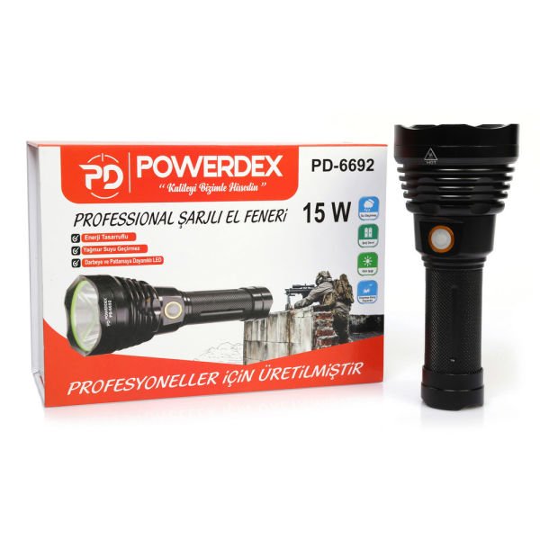 Powerdex PD-6692 15W 1000 Lümen Profesyonel Şarjlı El Feneri