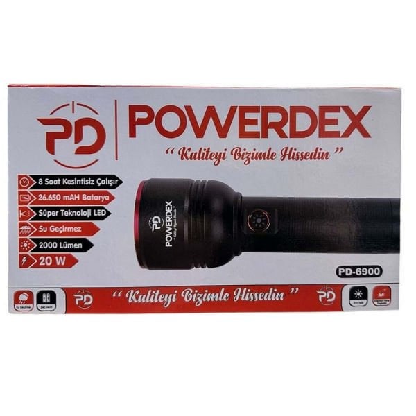 Powerdex PD-6900 20W Zoomlu Şarjlı El Feneri