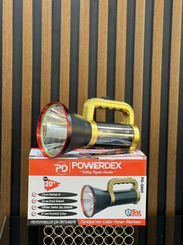 Powerdex PD-5800 20W Şarjlı ve Güneş Enerjili El Feneri