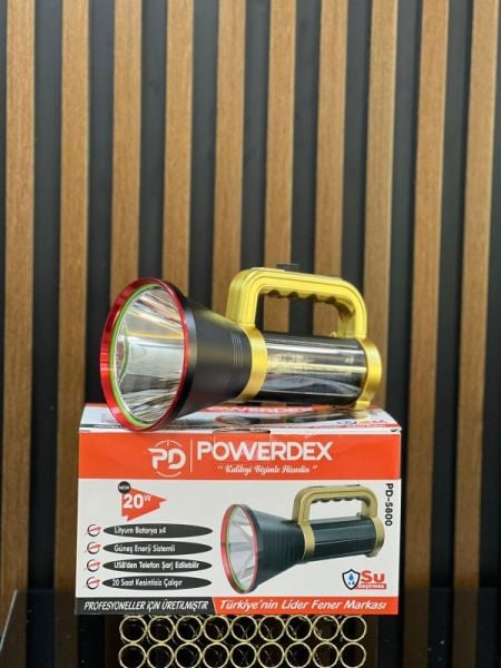 Powerdex PD-5800 20W Şarjlı ve Güneş Enerjili El Feneri