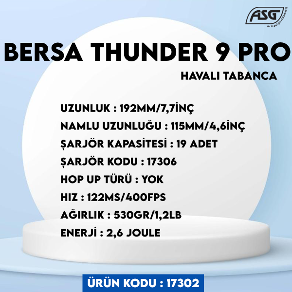 Asg Bersa Thunder 9 Pro Havalı Tabanca