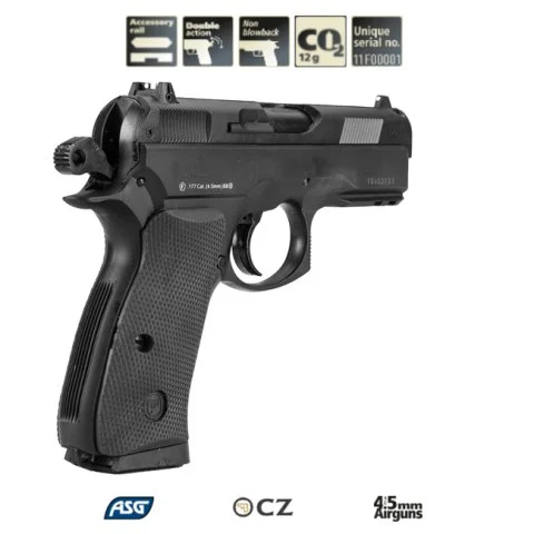 ASG CZ75 D Compact Siyah Havalı Tabanca - 4.5mm Co2, 380 FPS, 17 BB Kapasiteli