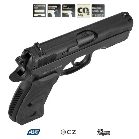 ASG CZ75 D Compact Siyah Havalı Tabanca - 4.5mm Co2, 380 FPS, 17 BB Kapasiteli