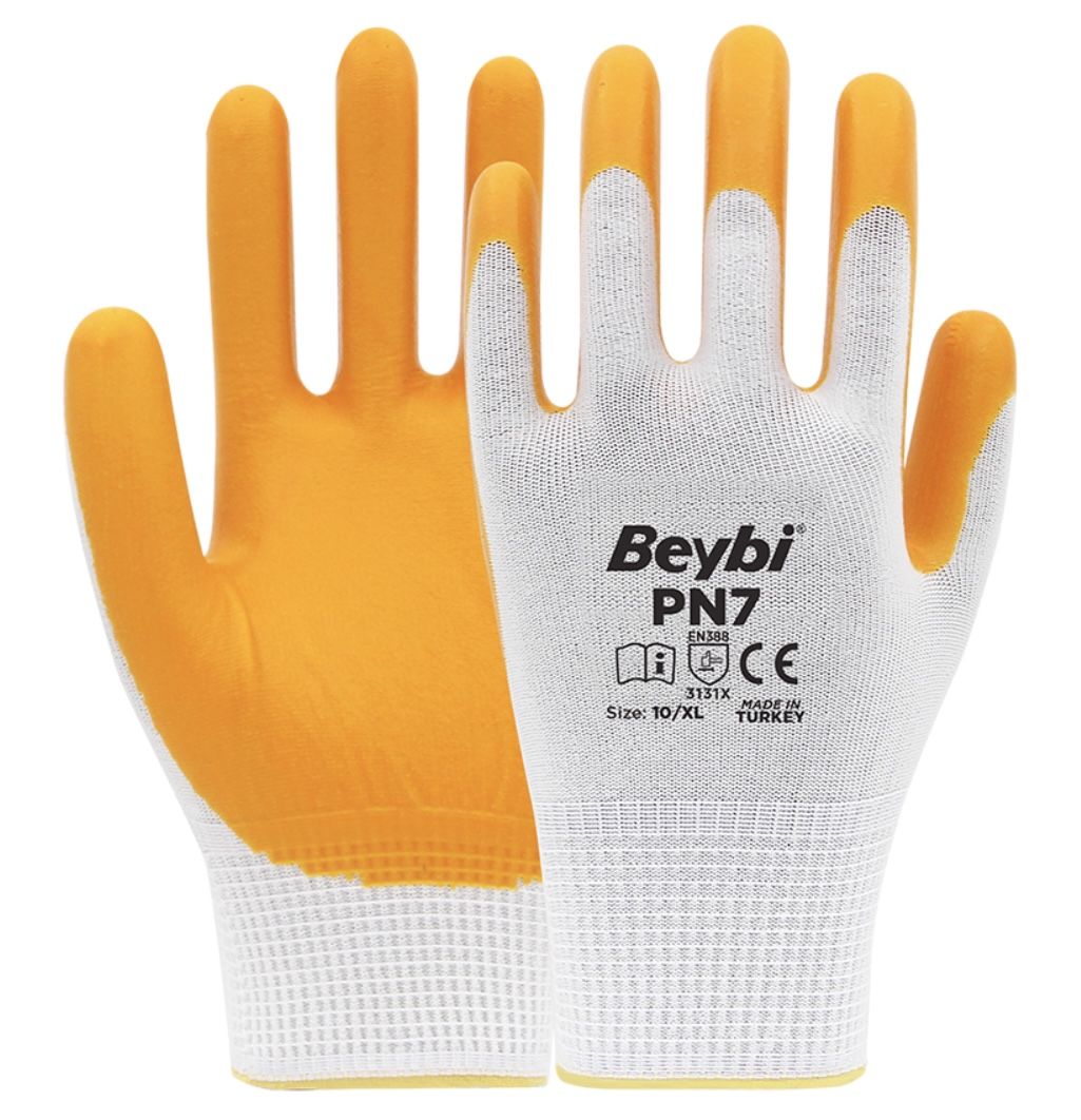Beybi Pn7 Nitril Kaplı Örgü Polyester İş Eldiveni 10 Numara