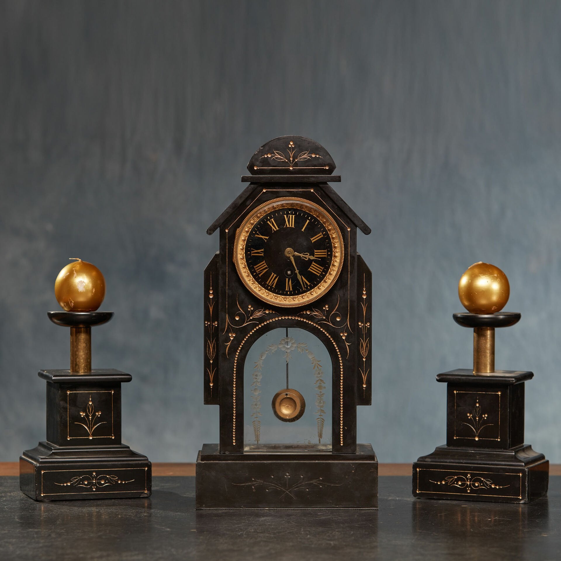 French Marble Clock Set