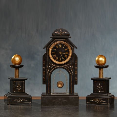 French Marble Clock Set
