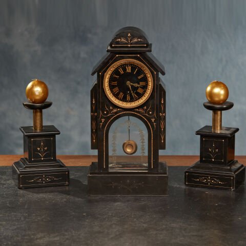 French Marble Clock Set
