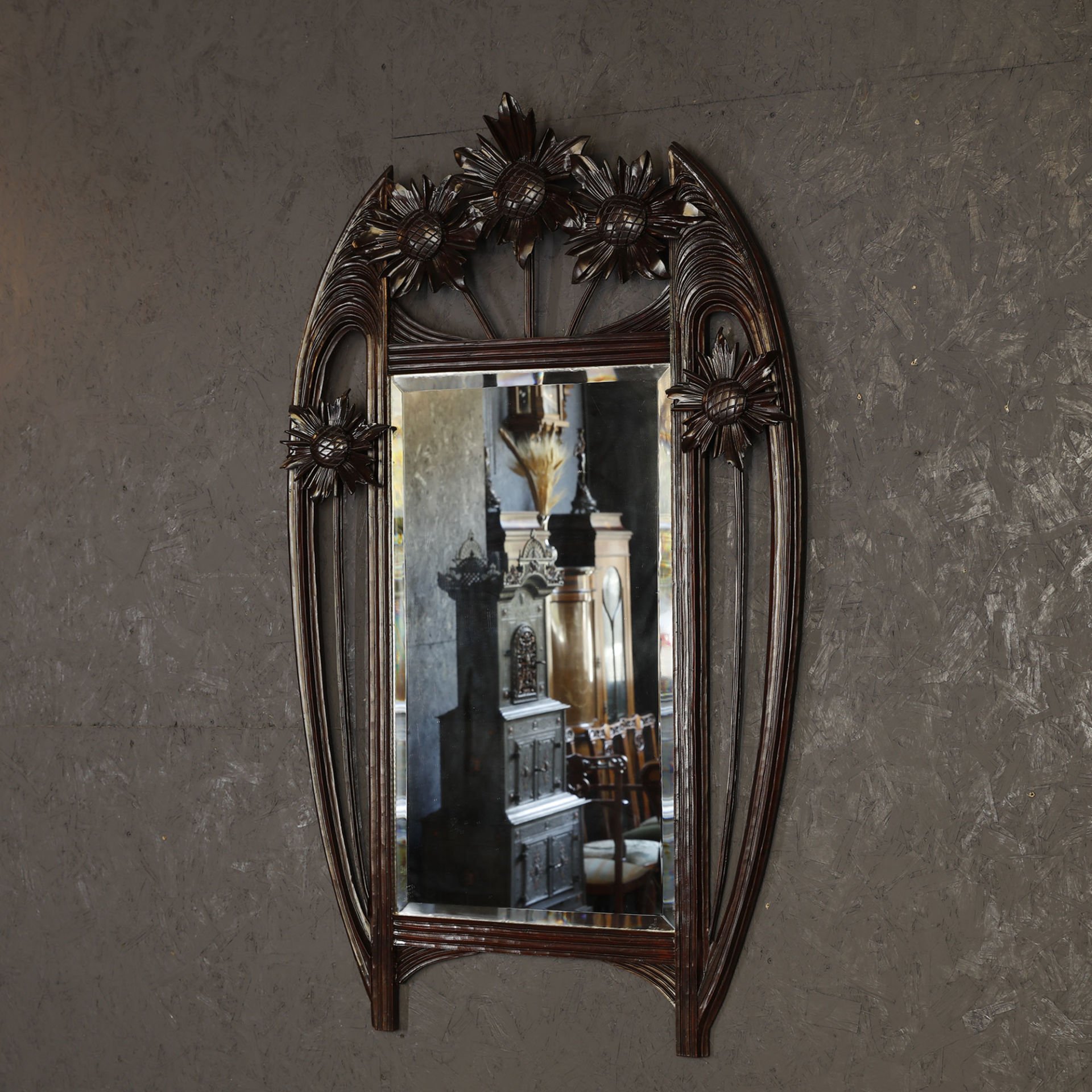 French Art Nouveau Wooden Mirror