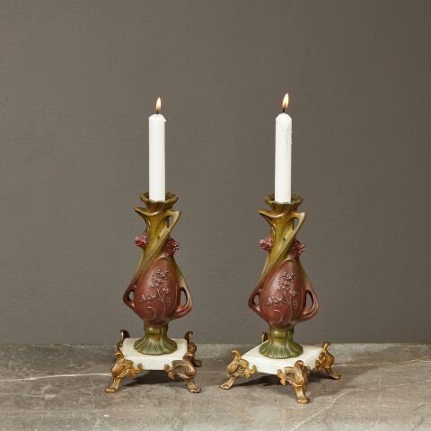 Art Nouveau Çift Şamdan