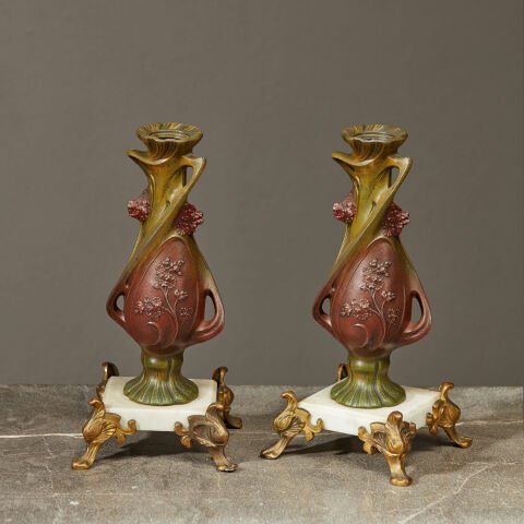 Art Nouveau Çift Şamdan