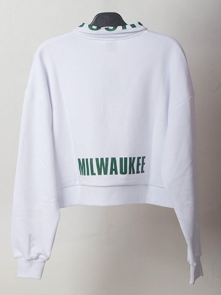 Milwaukee Basketbol Yarım Fermuarlı Crop Sweatshirt NT95