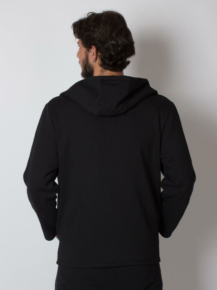 Siyah Sade Basic Fermuarlı Sweatshirt