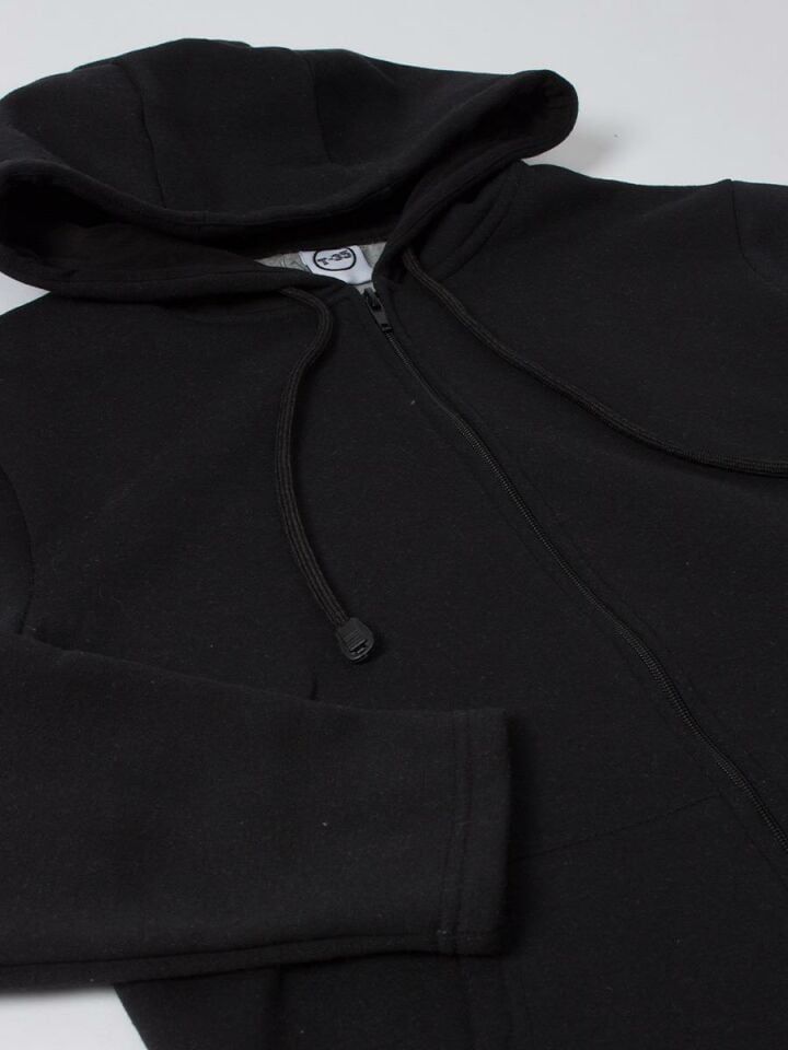 Siyah Sade Basic Fermuarlı Sweatshirt
