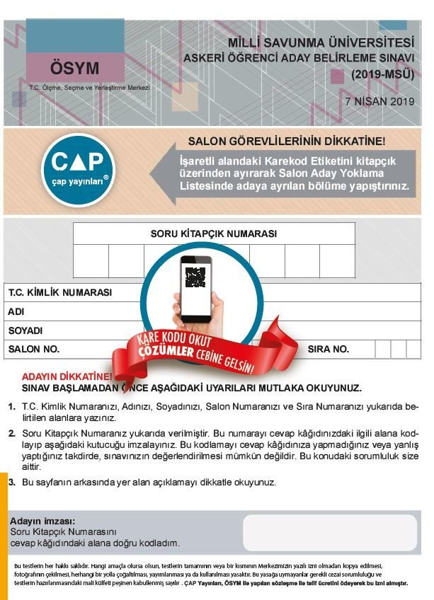 Çap Yayınları Üniversite Hazırlık Tıpkı Basım Deneme (Msü) - 2019