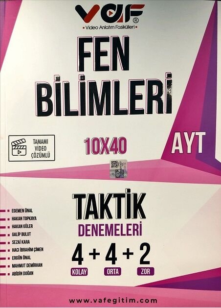 Vaf Yayınları YKS AYT Taktik Deneme 10X40 Fen Bilimleri - 2022