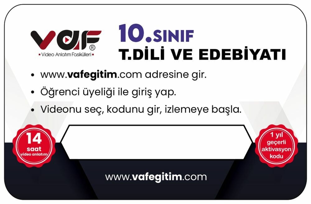 Vaf Yayınları 10.Sınıf Aktivasyon Kartı Edebiyat - 2022