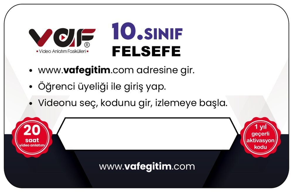 Vaf Yayınları 10.Sınıf Aktivasyon Kartı Felsefe - 2022