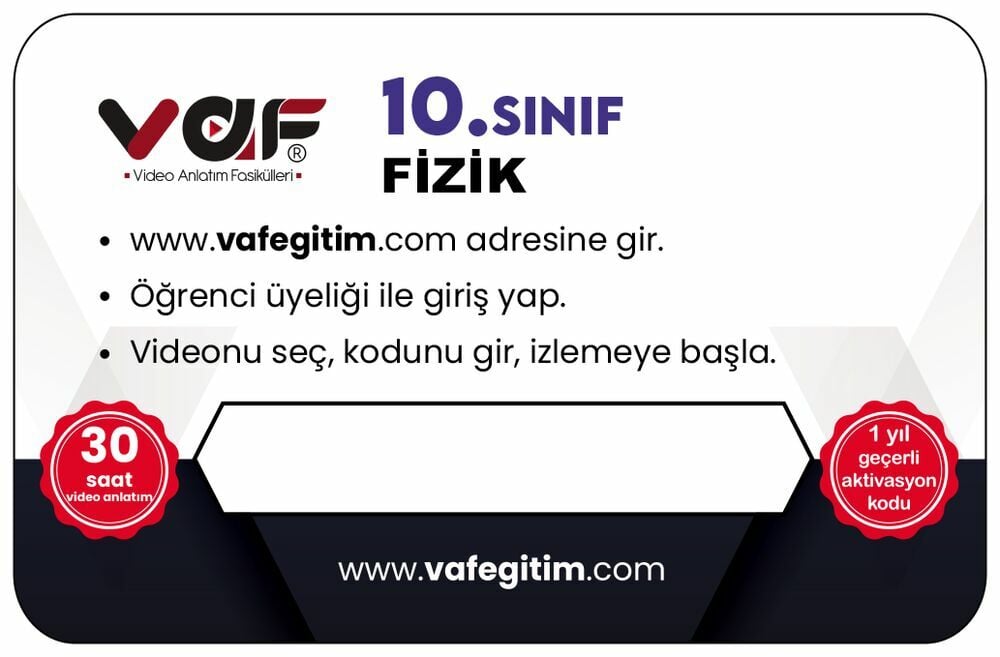 Vaf Yayınları 10.Sınıf Aktivasyon Kartı Fizik - 2022