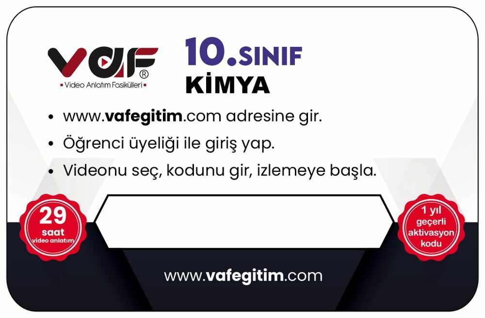 Vaf Yayınları 10.Sınıf Aktivasyon Kartı Kimya - 2022