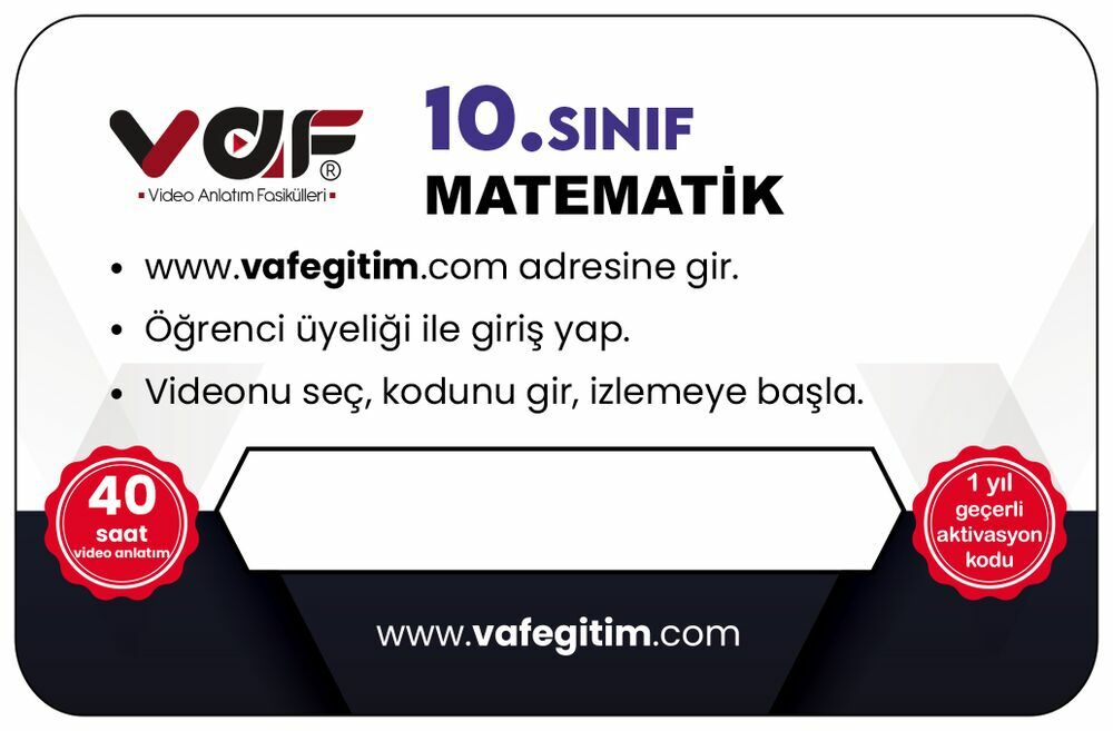 Vaf Yayınları 10.Sınıf Aktivasyon Kartı Matematik - 2022