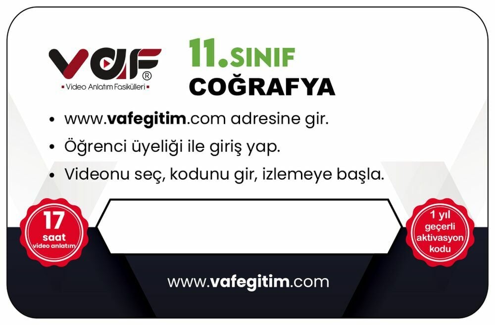 Vaf Yayınları 11.Sınıf Aktivasyon Kartı Coğrafya - 2022