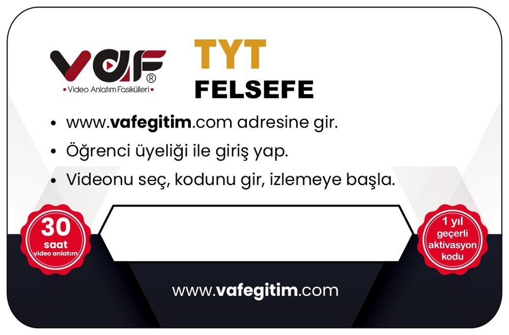 Vaf Yayınları TYT Aktivasyon Kartı Felsefe - 2022