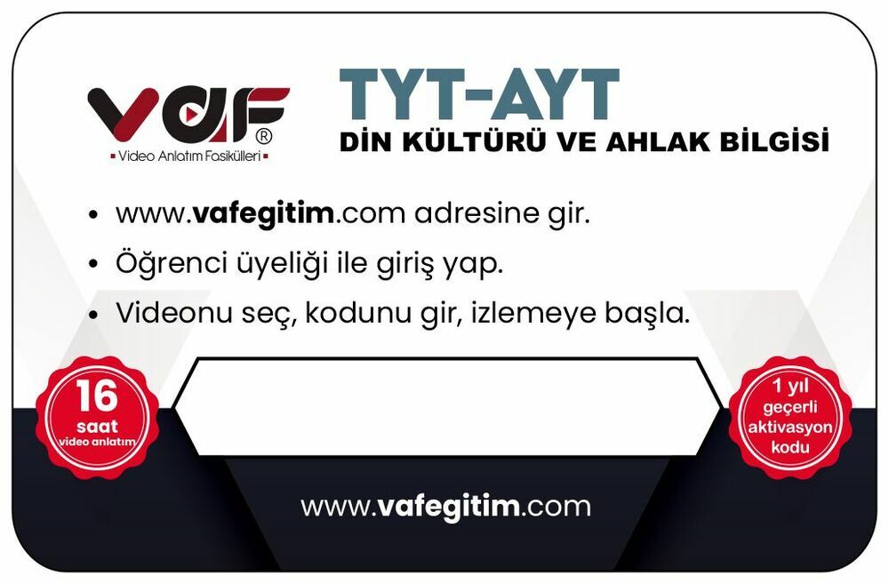 Vaf Yayınları TYT AYT Aktivasyon Kartı Din Kültürü - 2022