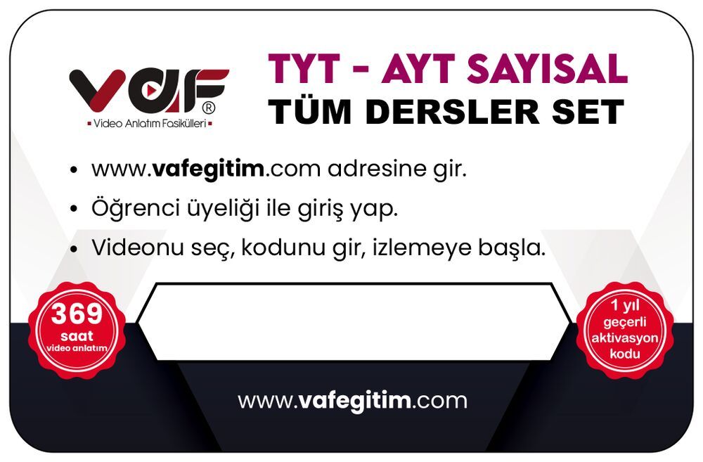 Vaf Yayınları TYT AYT Aktivasyon Kartı Seti Sayısal - 2022