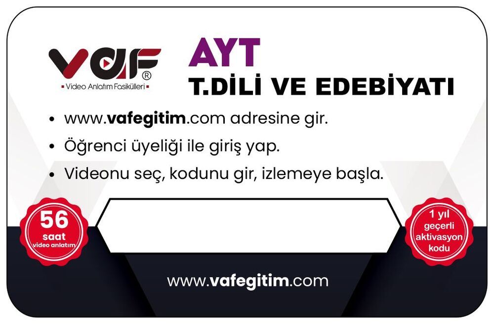 Vaf Yayınları YKS AYT Aktivasyon Kartı Edebiyat - 2022