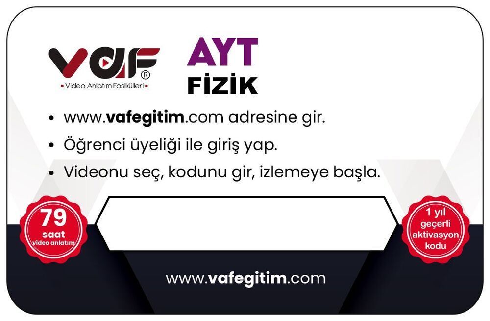 Vaf Yayınları YKS AYT Aktivasyon Kartı Fizik - 2022