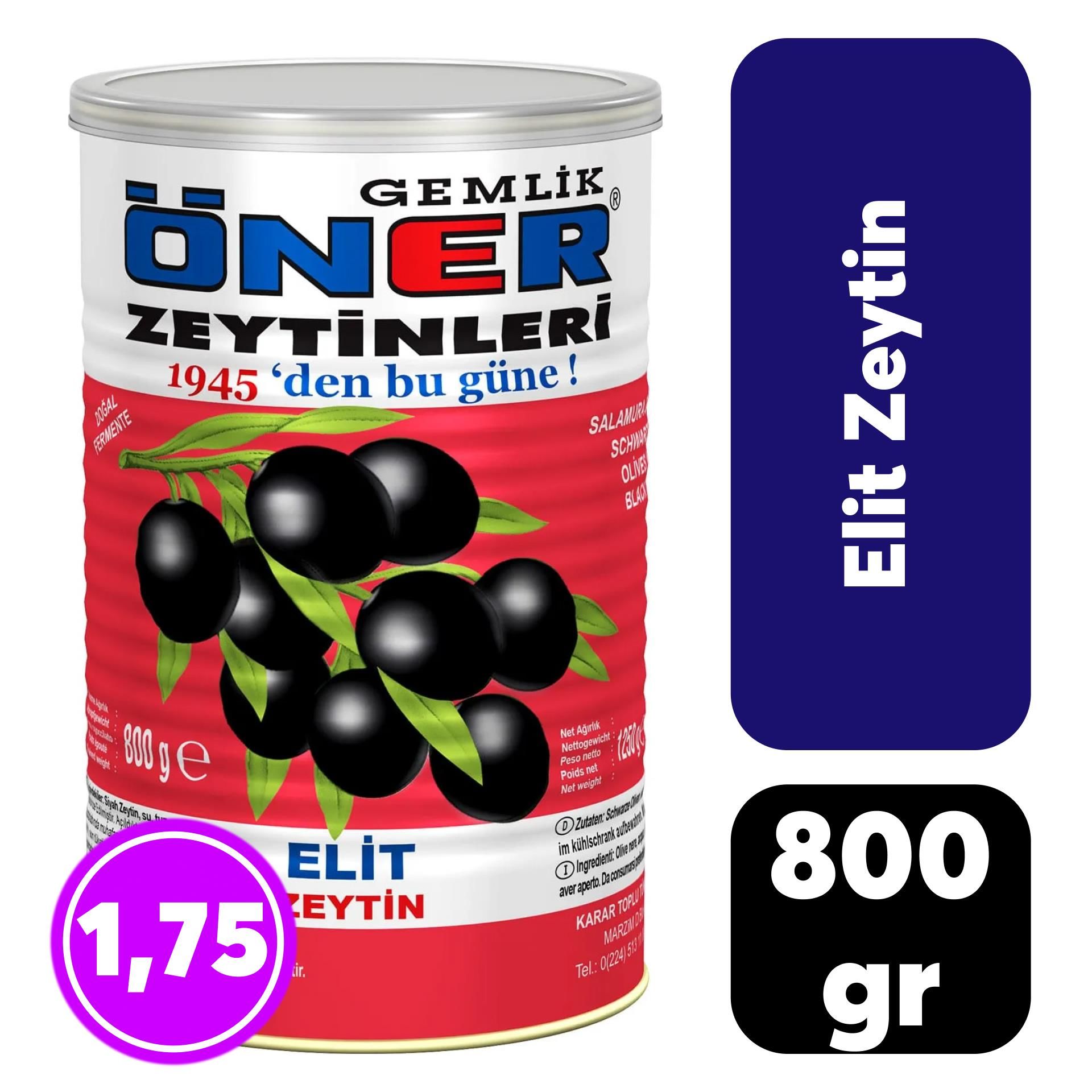 Öner Siyah Zeytin 800 gr Elit