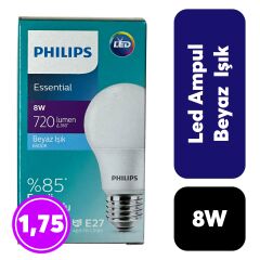 Ampul Philips Led 8w Essential Beyaz Işık E27