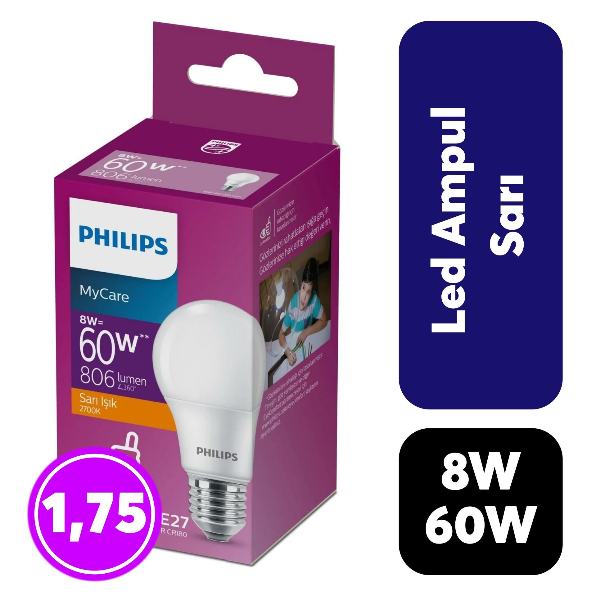 Ampul Philips MyCare 60w Sarı Işık E27