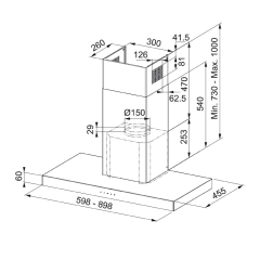 Franke FCR 625 TC BK/XS NG/600 - Davlumbaz Duvar Tipi - Paslanmaz Çelik / Siyah Cam - Dokunmatik - T Tipi Davlumbaz